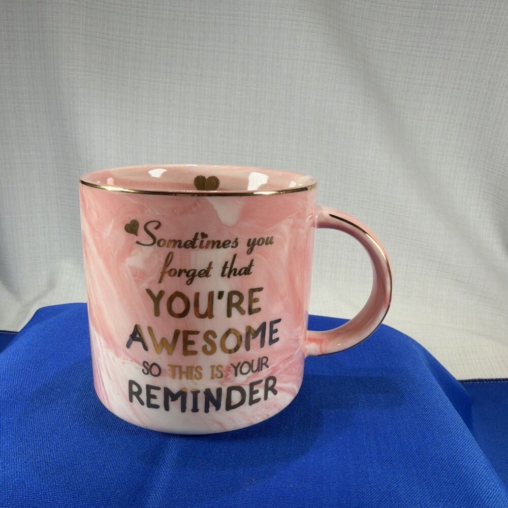 Pink Marble Coffee Mug Gold Foil You're Awesome Reminder Inspirational Cup 3.5"